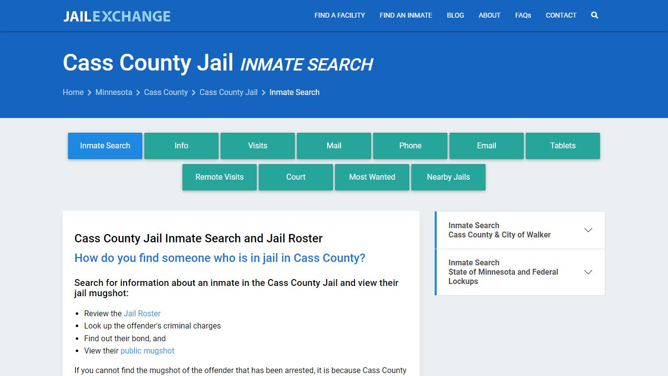 Inmate Search: Roster & Mugshots - Cass County Jail, MN